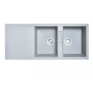 Carysil Concrete Grey Double Bowl with Drainer Board Granite Kitchen Sink Top Mount 1160 x 500 x 210mm